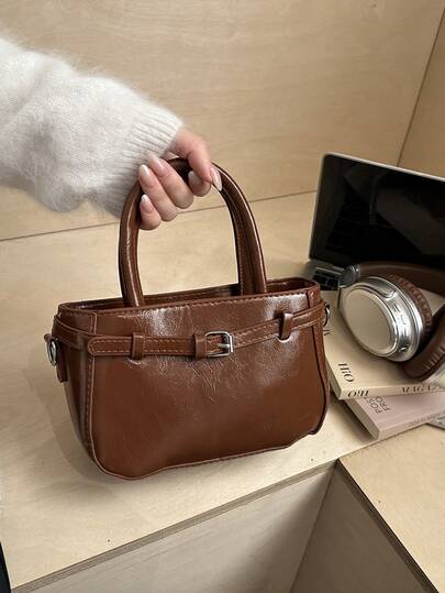New Vintage Simple Fashion Casual Small Square Bag, Solid Color Handbag & Shoulder Bag For Women
