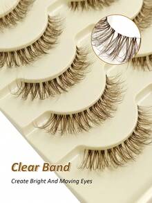 Asiteo 5 Pairs Brown False Eyelashes, Transparent Band, Fluffy & Reusable, Lightweight, Brown Lashes & Natural Lashes Makeup Look, Suitable For All Eye Types Party, Eid, Travel - Natural Lashes - View 5