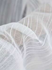 2/28片浪漫简约条纹薄纱窗帘，加厚半透明隐私遮阳帘，适用于阳台、客厅、卧室 - 白色 - 查看 4