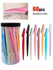 70pcs Facial Hair Removal Razor, Eyebrow Trimmer, Manual Shaver, Multi-Function Eyebrow Scissors And Facial Razor, Suitable For Men And Women, Exfoliating Hair Removal Tool, Body Hair Trimmer And Facial & With Long Handle, With Precision Protective Cover Eyebrow Trimming Tool, Suitable For Travel Use Razor. 60/50/40/30/16/8/4/1pc. - Multicolor - View 14