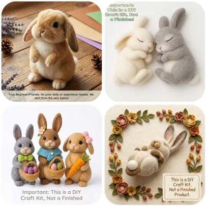 1 Set Kit de fieltro de aguja con diseño de animales, kits de fieltro para principiantes adultos con tutoriales en video paso a paso, kit de fieltro de conejo, adornos decorativos para el hogar lindos y divertidos, regalos para cumpleaños, San Valentín y Pascua