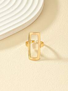 1 pieza Anillo abierto con forma de corazón geométrico minimalista, adecuado para uso diario de mujeres, Día de San Valentín, boda - Dorado - Ver 6