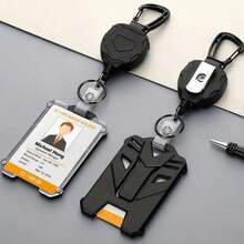 New Badge Clip Keychain, Tactical ID Card Holder, Retractable Reel, Multi-Functional Tool Accessories - A - View 1