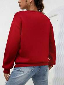 New Sweatshirt Cozy Sweatshirt For Women With Cute Bear Print And "Mama Bear" - Casual Round Neck, Long Sleeve, Autumn/Winter Clothing, Casual Wear, Cozy Sweater, Gift For Bear Lovers Loose And Comfortable - 紅色 - 查看 5