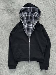 Reversible Plaid Hoodie | Vintage Y2K Design With Elegant Layering For Casual Wear - 1 - 查看 1
