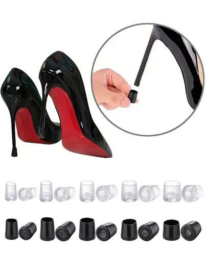 Multi-Size Black Round Heel Protectors, Wear-Resistant Quiet Slip-Resistant Heel Repair Muffler Pads For High Heels