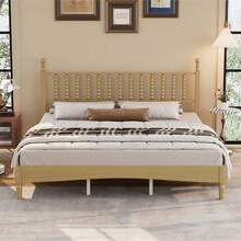 MERAX King Size Wood Platform Bed With Gourd Shaped Headboard,Retro Style Platform Bed With Wooden Slat Support,Natural - King Size-Natural - View 1
