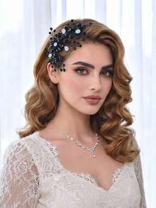 1 Peça Pente de Cabelo de Cristal Elegante e Minimalista, Acessório de Cabelo Decorativo Feito à Mão, Adequado para Casamentos, Festas, Encontros e Uso Diário, Verão, Praia - Preto - Visão 2