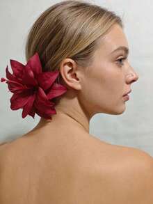 1pc 13cm Large Polyester Flower Print Bohemian Style Fabric Flower Hair Clip, Suitable For Beach, Travel, Date, Daily Wear - Royal Blue - View 1