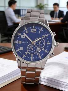 1 Piece Multi-Function Men's Quartz Watch, Silver-Tone Case, Paired With Silver Metal Strap And Blue Multi-Function Dial, Showcasing Refined Business Style And Fashionable Charm. Suitable For Christmas Parties, New Year Commuting, And Various Occasions. - Silver - View 18