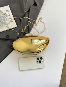 奢华时尚亚克力晚宴包，新款简约金属鹅蛋色亮面宴会链条单肩斜挎包 - 金色 - 查看 6