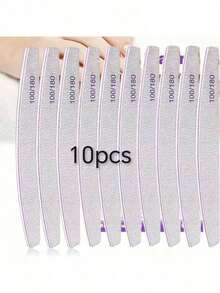 10pcs Crescent-Shaped 100/180 Grit Wooden Nail File Double-Sided Sandpaper Board, Washable & Reusable Nail Buffer Block, Nail Care Tool For Natural Nails, Home & Salon Use - White - View 14