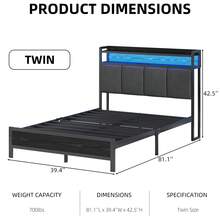 Upholstered Bed Frame With Charging Station, LED Bed Frame With Storage Headboard, Metal Platform Bed Frame With Heavy Duty Metal Slats, No Box Spring Needed, Easy Assembly, Black/ White/ Beige, Twin/ Full/ Queen/ King - 黑色 - 查看 7