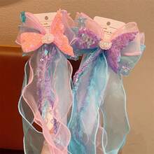 1pc Cute Mermaid Tail Ribbon Bow Hair Clip, Mermaid Sequin Ice Princess Mesh Barrette Hair Accessory - Multicolor - View 7