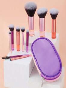 10支装化妆刷套装，柔软蓬松，专业粉底刷、散粉刷、眼影晕染刷，带化妆包，适合化妆新手，彩色手柄，柔软刷毛，便携旅行套装，适合度假、海滩，送给女性和女孩的礼物 - 彩色 - 查看 4