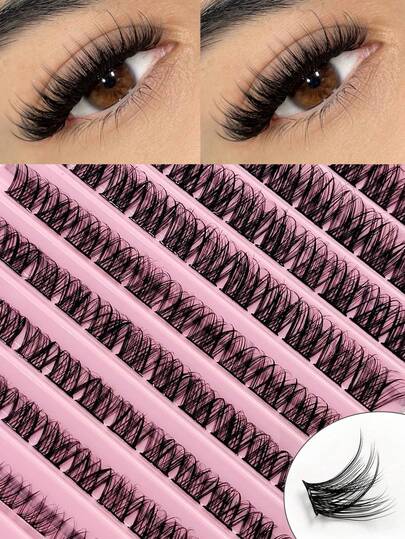 Asiteo 110/120PCS D Curl Clusters Individual Cluster Lash Wispy Cluster Lash Thin Band Crossed Natural False Eyelashes Suitable For Party Travel Vocation Beach Portable Makeup