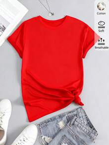 Women's Short Sleeve Crew Neck T-Shirt, Cursive Letter Print T-Shirt For Bridesmaids, Casual T-Shirts For Weddings, Bachelorette Parties And Everyday Wear. - 紅色 - 查看 3