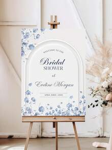 Individualisiertes Hochzeits-/Braut-Party Willkommensschild | Elegantes blaues Blumenmuster Braut-Party Willkommensschild, rahmenloser PVC-Poster, geeignet für Hochzeiten, Geburtstage, Weihnachten und andere Anlässe - Mehrfarbig 03 - Übersicht 5