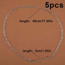 5pcs Stainless Steel Simple Versatile Necklace Chain, 45cm + 5cm Extension, With Lobster Clasp, Suitable For Necklace DIY Jewelry Making - Multicolor - View 15
