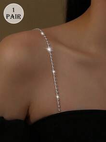 1对女士闪亮水钻肩带，优雅铜质身体链，镂空三角形吊坠，可拆卸水钻链，性感隐形胸罩肩带，派对女孩必备，性感约会/音乐节派对女孩装扮，纯真迷人风格吊带背心 - 彩色 - 查看 1