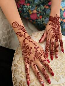 4 miếng dán hình xăm tạm thời họa tiết hoa màu nâu, đỏ, đỏ tía gợi cảm dành cho ngón chân/ngón tay, phù hợp cho nữ, hình xăm in hoa lấy cảm hứng từ henna, chống thấm nước, hình xăm màu nâu dùng cho nghệ thuật cơ thể, tiệc cưới. - Đỏ - Xem 6