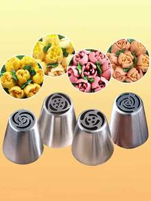 4pcs/Set Stainless Steel Flower Piping Nozzles, DIY Cake Cream Icing Decorating Tips Baking Tools - Silver - View 2