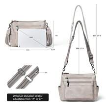 Bluome Shoulder Bag For Women – Handbag For Women Medium Size Vegan Leather Crossbody Bag Adjustable Shoulder Strap Tote Bag - Màu Xám nhạt - Xem 3