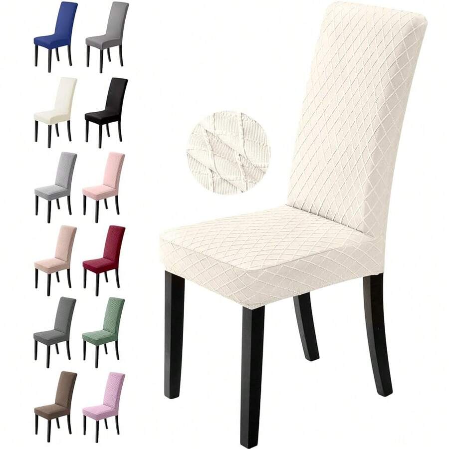 BalladHome Stuhlhussen 4er Set Stretch Stuhlbezug Stuhlüberzug Esszimmerstühle Bezug Universale Elastische Hussen waschbar Abnehmba für Hotel, Bankett, Büro, Partys Deko (4 Stück, Grün)-L-7964 - L-cremeweiß - Übersicht 1