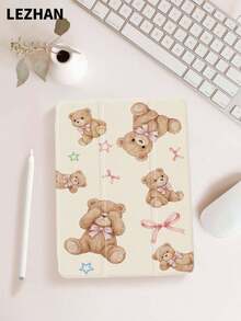 1pc Cute Teddy Bear Design Flat Tablet Protective Case, With Pencil Slot, Anti-Drop, Tri-Fold Tablet Stand Protective Shell, Compatible With IPad 10.2", Compatible With IPad Pro 11" 2021/2020/10th Gen, Compatible With IPad (A16) 11" 11th Gen 2025, Compatible With IPad 8th/9th/10th Gen, Galaxy Tab A8 10.5" 2022, Matepad 10.4"/Tab, Romantic Gift For Valentine's Day - Multicolor - View 5