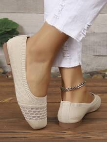 新款透气针织平底便鞋 - 糯米白色 - 查看 5