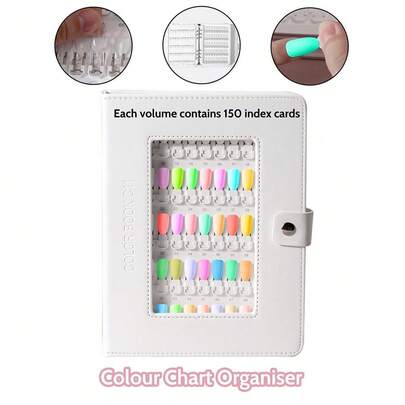 美甲颜色展示册，带可拆卸色卡和150片甲片 - 塑料材质凝胶色卡。可拆卸活页收纳册，用于存放凝胶指甲油和展示美甲产品。安装简便，无需胶水：我们的120色美甲色卡展示册采用固定卡扣设计，只需将替换甲片卡入即可，稳固牢靠，不会脱落。