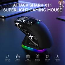 ATTACK SHARK X11 Lightweight Wireless Gaming Mouse With RGB Charging Dock, Tri-Mode-2.4G/USB-C Wired/BT, 22K DPI, PAW3311 Optical Sensor, HUYU Switch, 5 Programmable Buttons For PC/ Gamer, New Year 2026, Gift For Kids, Holiday - Black/ White/ Red &Tape - Multicolor - View 15