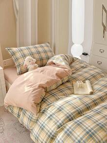 四件套格子床品套装（1件被套+1件床单+2件枕套），柔软舒适的超细纤维床品套装，适用于宿舍、卧室、客房，不含荧光剂，透气吸湿，经久耐用，四季皆宜。 - 臨風 - 查看 2
