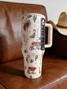 HYDROJUGs Traveler 40oz / 1183ml Rodeo Limited Edition Large Capacity Stainless Steel Water Bottle With Straw. Exquisite Western Cowboy Pattern. Take This Water Bottle And Let's Go And Experience The Charm Of The West Together. With The Straw Down, Equipped With A Flip-Straw Lid For Smooth Sipping. Suitable For Both Hot And Cold Drinks, Coffee, Tea, And Water. Perfect For Students And Office Workers, Sports, Outdoor Activities, Camping, Traveling. Gifts For Lovers, Girlfriends, Boyfriends, Friends, Family Members, Sisters, Brothers, Classmates, Students. Birthday Gift, Festival Gift. - Western Cowboy - View 1