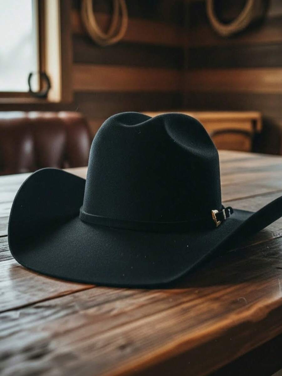 Black Country Hat Brim 10 Wool Felt Rodeo Cowboy Eldorado American 13cm Cup Original Agro - màu đen - Xem 1