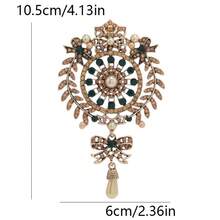 Retro Vintage Baroque Hollow Flower Bow Brooch,Antique Gold-Toned Frame With Green Enamel Accents, Cream Pearl Embellishments, Dangling Bow & Teardrop Pendant, Intricate Openwork Design, Party Attires, Vintage-Themed Events, Gifts For Idea - 棕色 - 查看 4