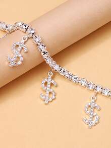 1pc Fashionable Silver Dollar Coin Pendant Rhinestone Anklet Bracelet, Personalized Jewelry For Women Daily Wear - Silver - View 2