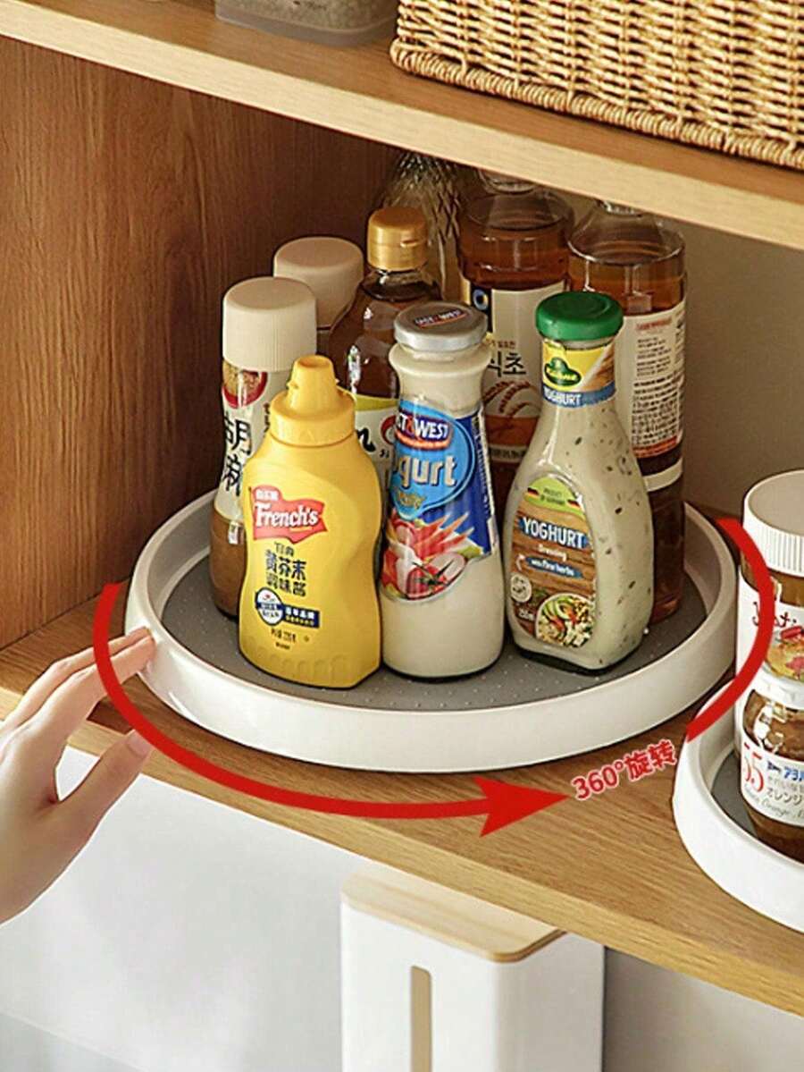 1 pieza Estante giratorio para especias, Organizador giratorio de condimentos de cocina, Bandeja de almacenamiento para encimera, Carrusel giratorio multifuncional, Utensilio de cocina - Multicolor - Ver 1