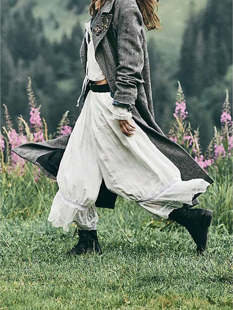 Women Lace Trim Long Bloomers Y2k Elastic Mid Rise Ruffle Victorian Pantaloons Cropped Flared Slips Pants Pumpkin Pants - 白色 - 查看 1