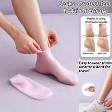 3只/2只/1只装硅胶保湿舒缓袜，高弹力压缩袜，可重复使用芦荟袜，女士防滑凝胶后跟袜，可搭配您喜爱的乳液和面霜使用 - 彩色 - 查看 13
