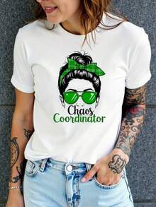 Women's St  Patrick's Day Shamrock Print T-Shirt - Irish-Themed Casual Short Sleeve Top Suitable For Parties & Daily Wear - Breathable Round Neck Tee With Saint Patrick (Machine Washable) - trắng - Xem 1