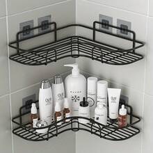 No Punch Wall Mounted Bathroom Corner Storage Rack Toilet Locker Shampoo Lotion Cosmetic Organizer Bathroom Accessories Christmas Holiday Gift For Family Home Bathroom Organization Must-Have | 24-Hour Shipping - 黑色 - 查看 6