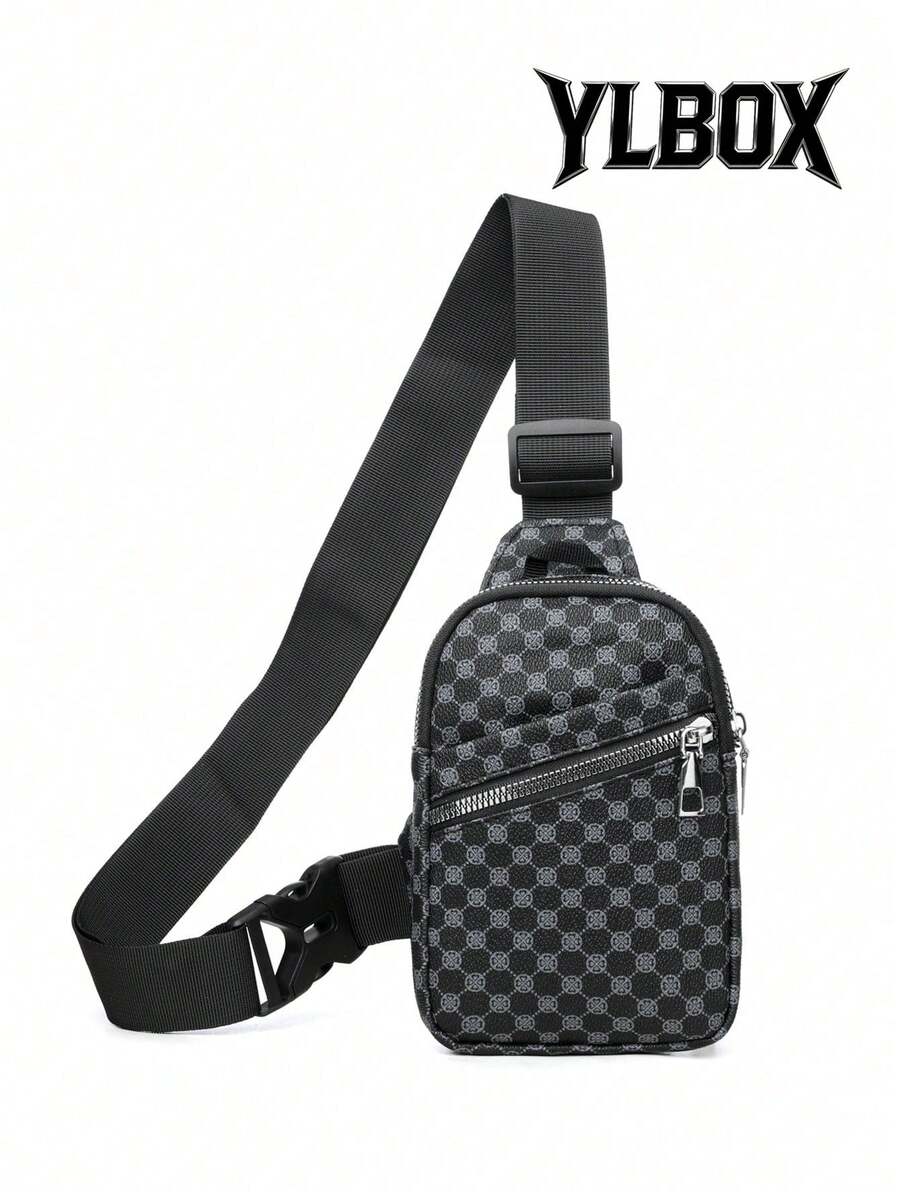 Sac de poitrine en PU mode classique pour hommes, mini portefeuille, porte-clés, organiseur de téléphone. Sac banane décontracté pour le travail, les week-ends, les voyages, le camping, la remise en forme d'été, les vacances - Noir - Voir 1