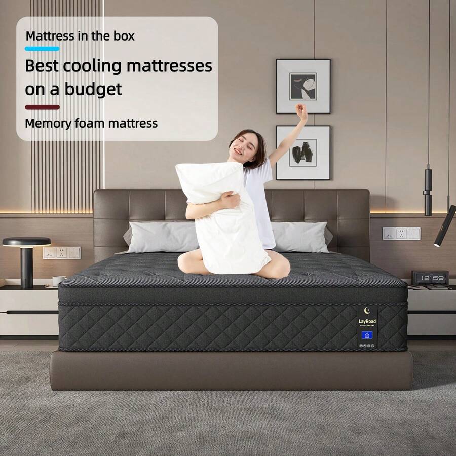 Bedroom Furniture Full Mattress 12/14 Inch Hybrid Gel Memory Foam & Pocketed Coil, Cooling Comfort, Medium Firm, Motion Isolation, Edge Support, CertiPUR-US Certified | 100-Night Trial - Xám - Xem 1