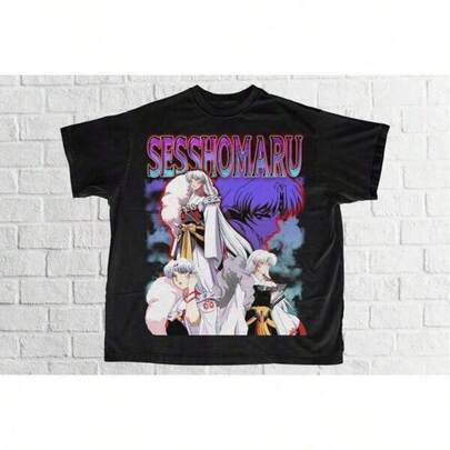 Herrtröjor med unikt tryck, casual-t-shirt, Sesshomaru-t-shirt - Vintage-t-shirt, herr-t-shirt, dam-t-shirt, anime-t-shirt, grafisk t-shirt, mjukt och andningsbart tyg, bekvämt och löst sittande, lämpligt för hela dagen, lämpligt för kontorskläder, vår- och sommarvardagsutseende, lämpligt för Halloween, herr-casual-t-shirt med tryck, rund hals, kortärmad, herr- och damer-t-shirt med tryck