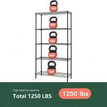 Wire Shelving Unit Commercial Metal Shelf With 5 Tier Adjustable Layer Rack Strong Steel For Restaurant Garage Pantry Kitchen Garage,Black - 黑色 - 查看 7