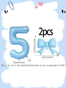 2pcs Blue Decorative Balloon Set, 40-Inch Blue 0-9 Number Foil Balloons, Blue Bow-Shaped Balloons For Birthday Party Decorations - Multicolor - View 14