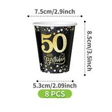 50th Birthday Star Themed Disposable Plates, Napkins, Cups Set, Serves 8 Guests, Suitable For Birthday, Wedding, Party, Family Picnic - Multicolor - View 9