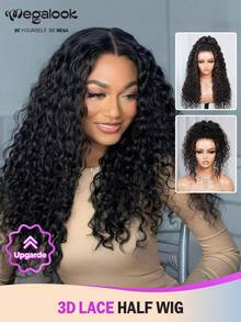 MEGALOOK 一体式3D蕾丝半假发，水波纹，带抽绳，100%真人发丝，多种款式，无需胶水 - 预剪透明蕾丝，自然发际线，预漂白发结，真人发丝，适合女性，新手友好，180%密度 - 无需胶水，自然美观，日常佩戴，适合办公室、僵尸新娘、万圣节、派对、Y2K、反派、度假、户外、角色扮演、校园、学校假期、圣诞节、派对、婚礼、节日等场合。 - SNatural - 查看 1