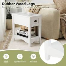 COSTWAY Chair Side End Table, Retro Side Table W/ Drawer And Open Shelf, Compact Rectangular Bedside Table Nightstand W/ Solid Wood Legs, Narrow Side Table Slim End Table For Small Space, Living Room, Bedroom, White - White - View 5